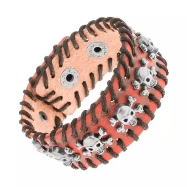 Barna karkötő, körbefűzött zsinórral, koponyákkal