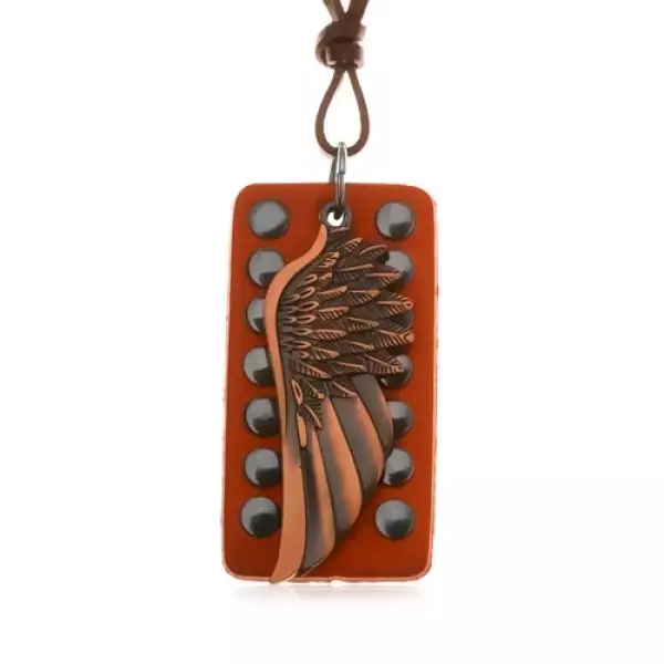 Bőr nyakék - angyalszárny réz színben, szegecselt bőrsáv