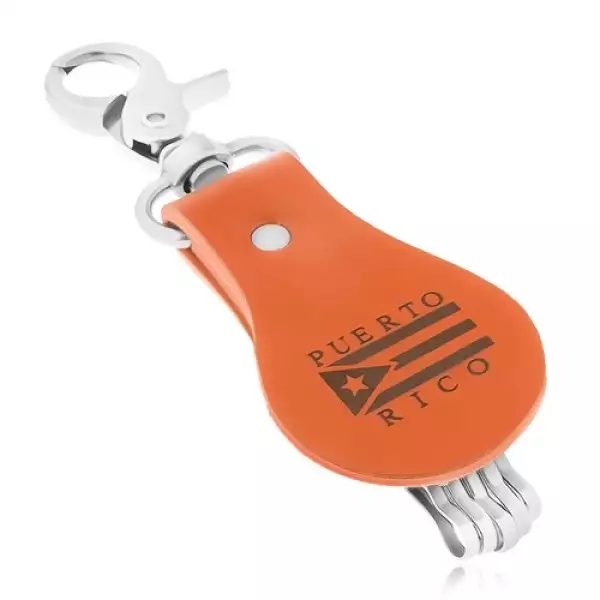 Kulcstartó acélból és barna bőrből, PUERTO RICO