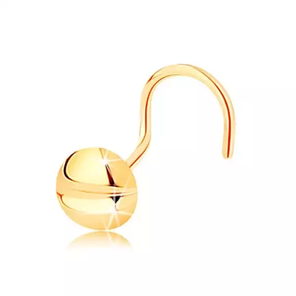 14K sárga arany orr piercing, hajlított - kerek fej vágatokkal