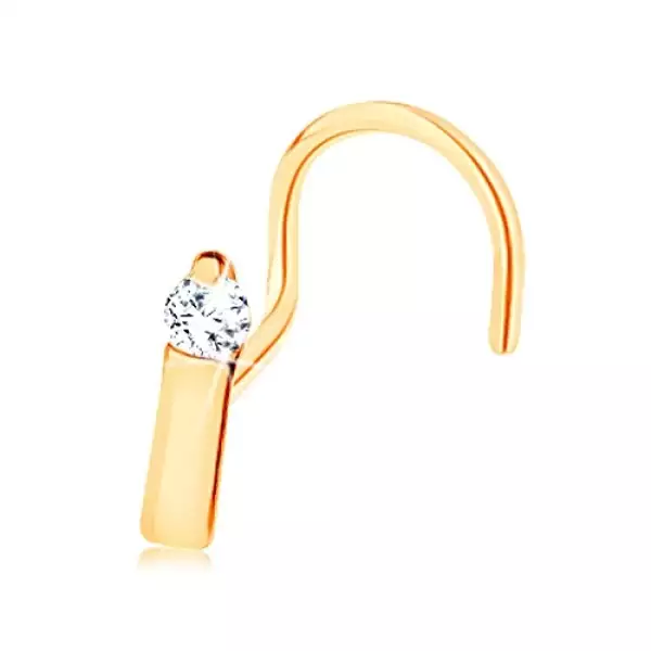 14K sárga arany orrpiercing - keskeny sáv átlátszó cirkóniás befejezéssel