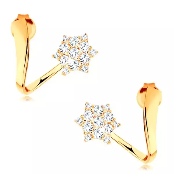 14K sárga arany fülbevaló - hullámos szalagon található fényes csillag