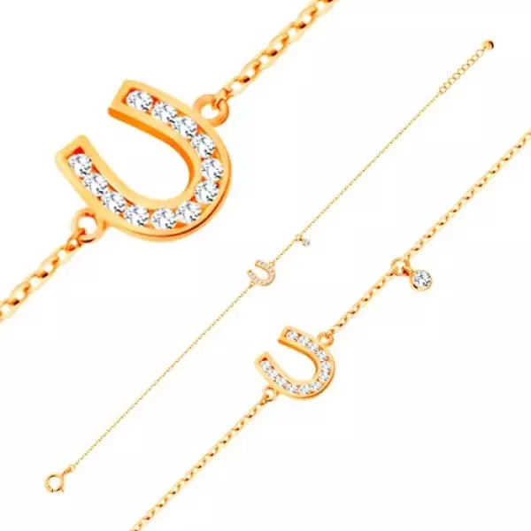 Karkötő 14K sárga aranyból - csillogó patkó, függő, átlátszó cirkónia