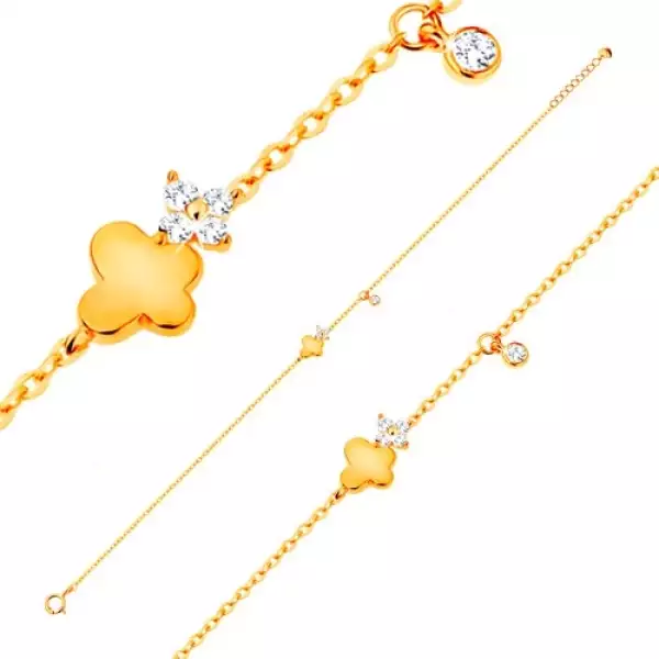 585 arany karkötő - lepke csillogó virággal és függő, átlátszó cirkónia