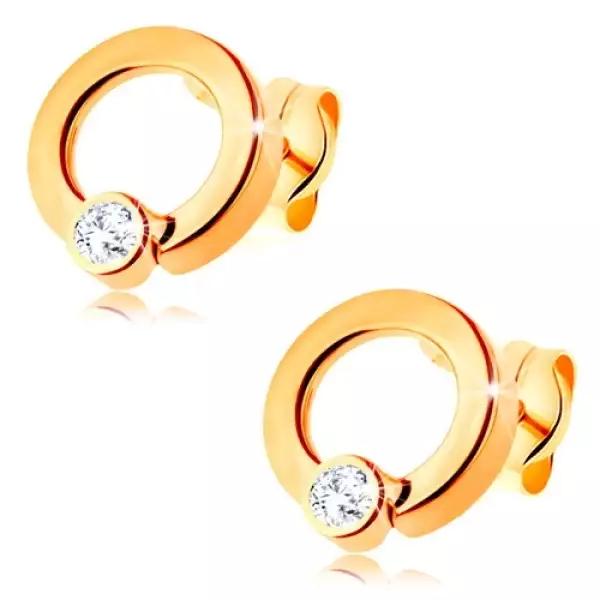 585 arany fülbevaló - fényes kör átlátszó cirkóniával az alsó részen