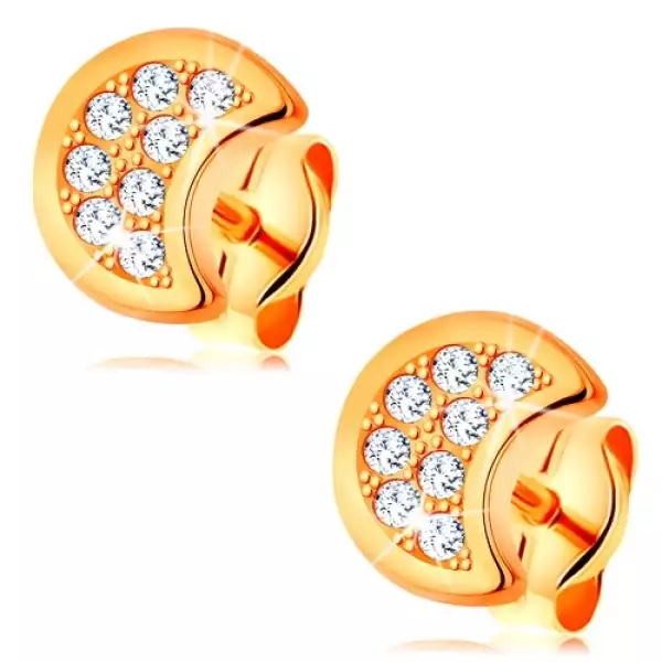 Fülbevaló 14K sárga aranyból - félhold átlátszó, kerek cirkóniákkal díszítve