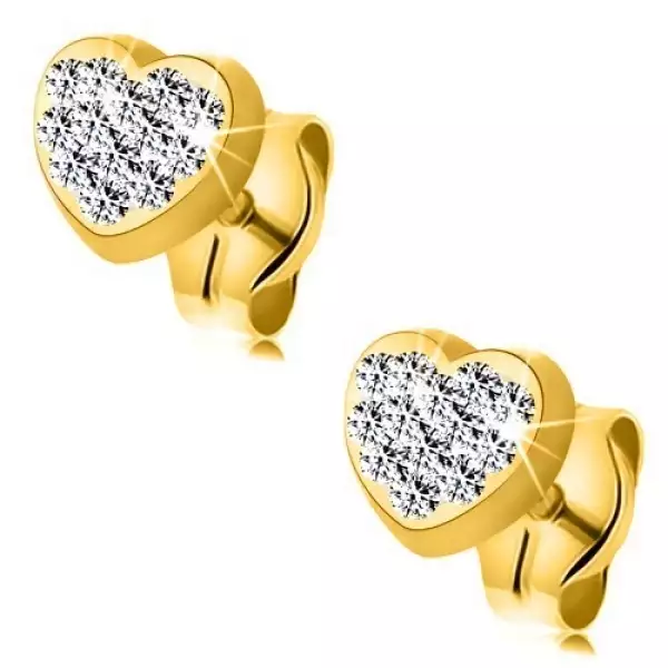 Bedugós fülbevaló 585 sárga aranyból - szív átlátszó Swarovski kristályokkal