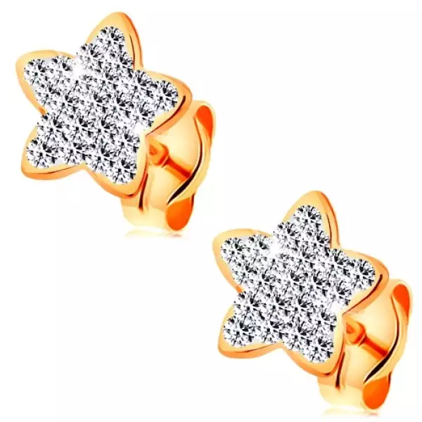 Fülbevaló sárga 14K aranyból - csillogó csillag, átlátszó Swarovski kristályok
