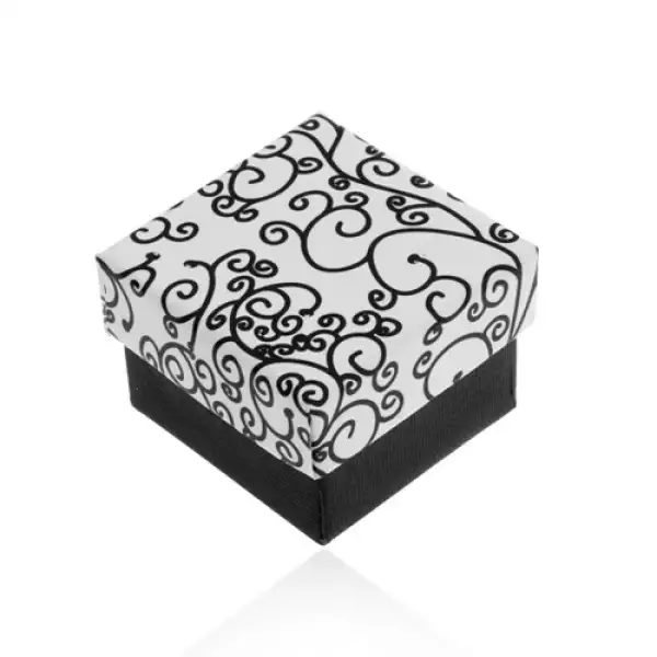 Fekete-fehér doboz fülbevalóra, medálra vagy gyűrűre, spirális minta