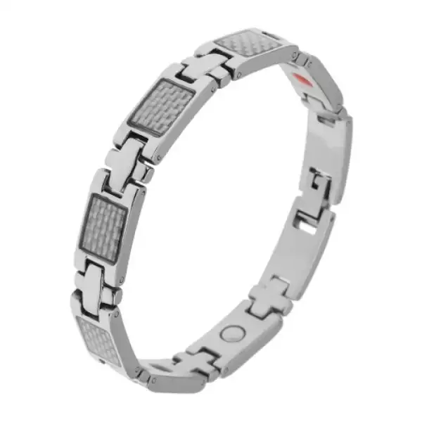 Karkötő sebészeti acélból, fényes elemek ezüst színben, fonott minta, mágnesek