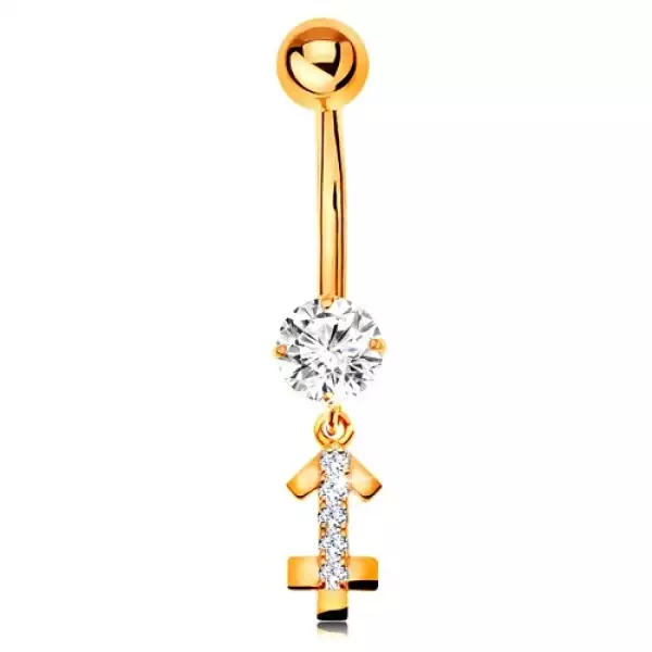 14K arany köldök piercing - átlátszó cirkónia, fényes csillagjegy szimbólum - NYILAS