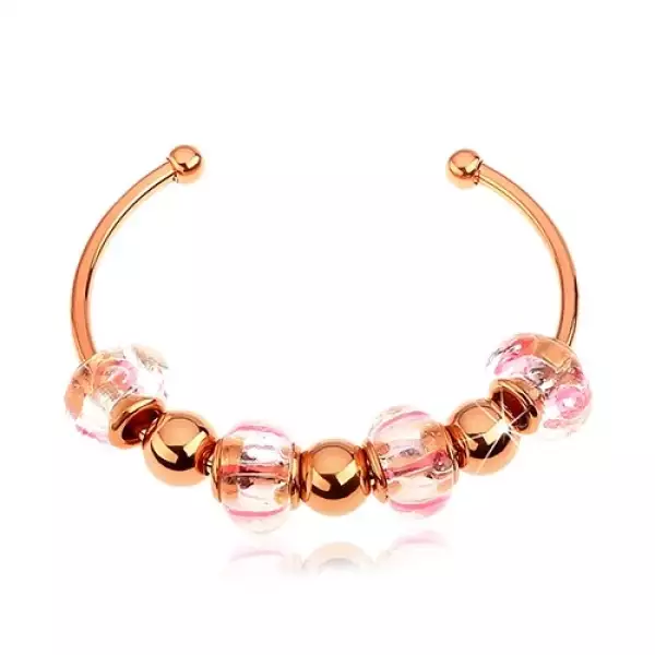 Karkötő 316L acélból, réz színben, üveg és acél gyöngyök