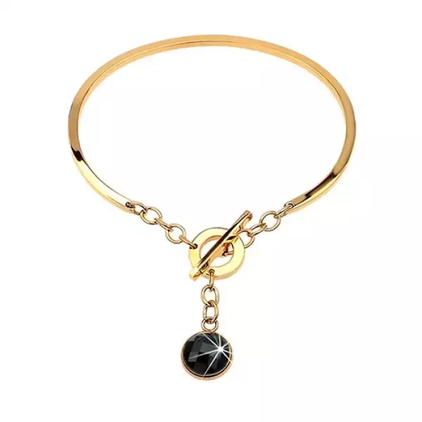 Karkötő 316L acélból arany színben, nem teljes ovális függő fekete cirkóniával