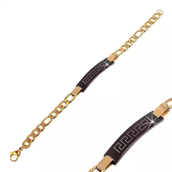 Sebészeti acél karkötő, nagy fényes szemek arany színben, fekete tábla