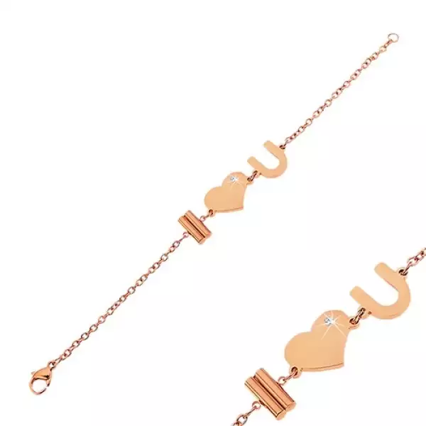 Karkötő 316L acélból réz színben I Love You felirattal és cirkóniával