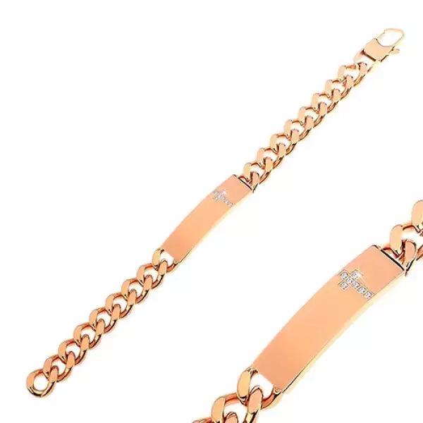 Karkötő 316L acélból réz színben átlátszó cirkóniás kereszttel táblán