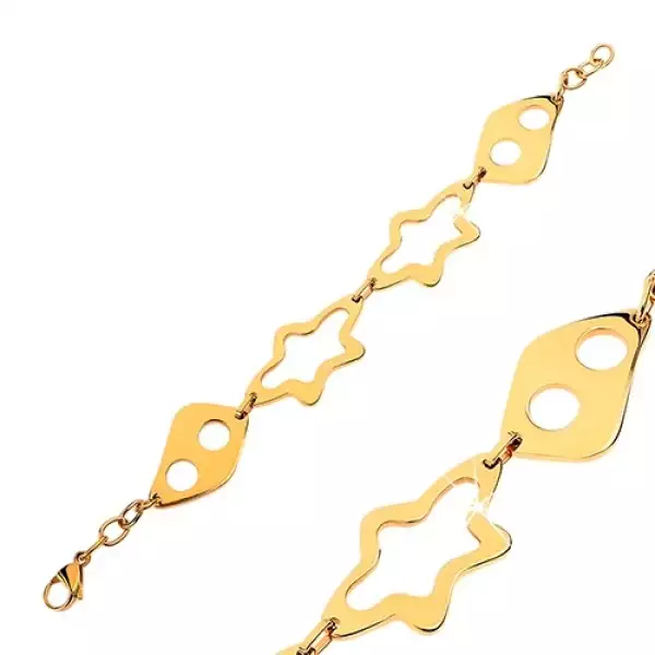 Karkötő sebészeti acélból arany színben, nagy aszimmetrikus elemek