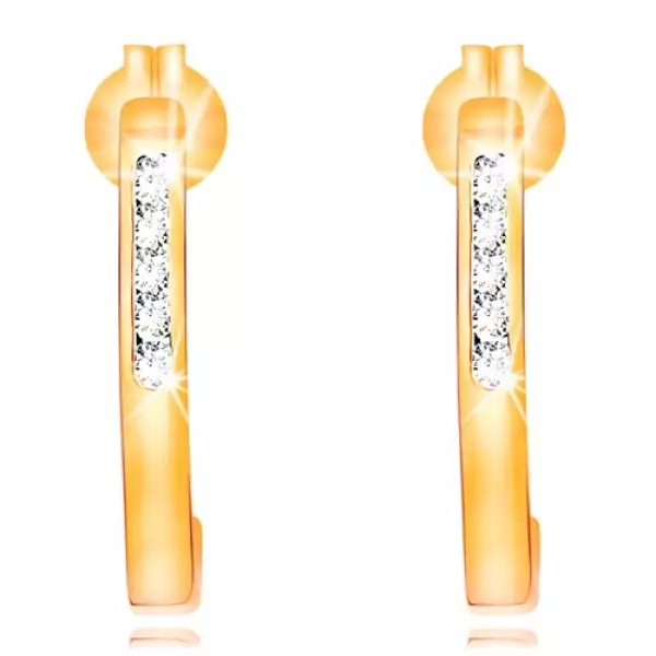 Fülbevaló sárga 14K aranyból - fényes sima félkör átlátszó cirkóniákkal