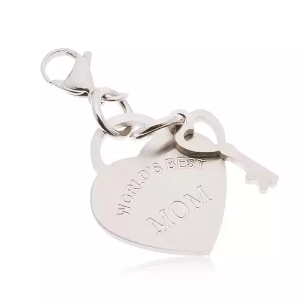 Acél kulcstartó, szív kulccsal és WORLD´S BEST MOM felirattal