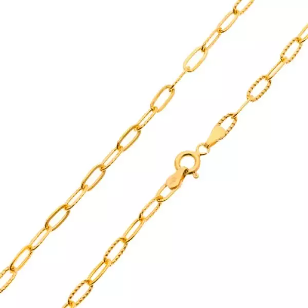 Nyaklánc sárga 585 aranyból - sima és bemetszett nagyobb ovális szemek, 450 mm