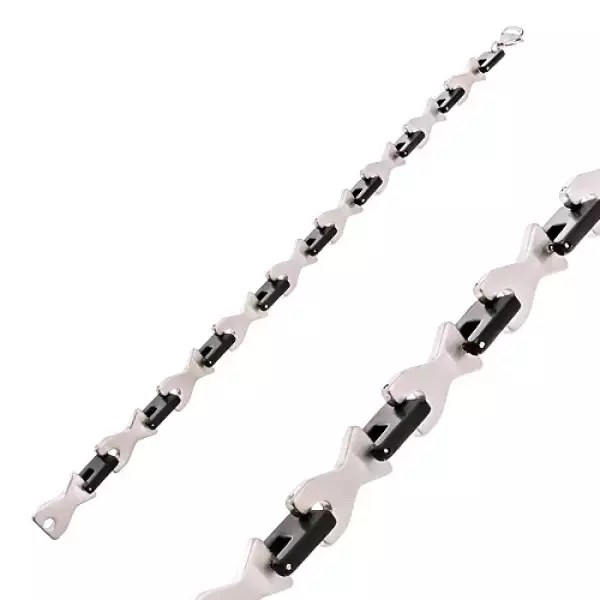 316L acél karkötő, fényes és matt szemek fekete és ezüst színben