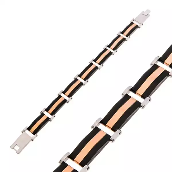 Acél karkötő háromszínű kivitelben, matt szemek és fényes kapcsok