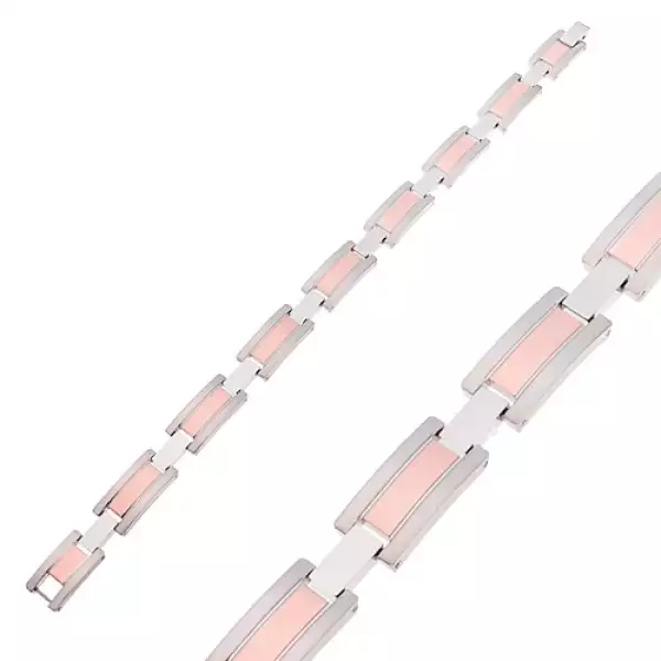 Acél karkötő, ezüst és réz színű szemek, matt szélek