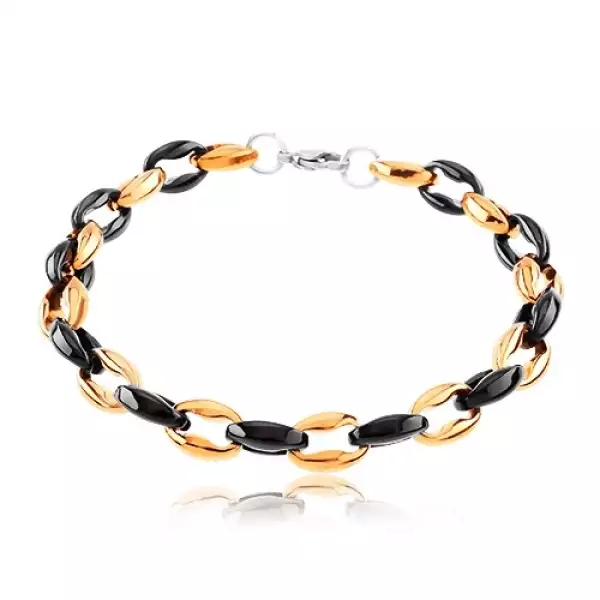 316L acél karkötő, merőlegesen összekapcsolt ovális szemek, fekete és réz szín