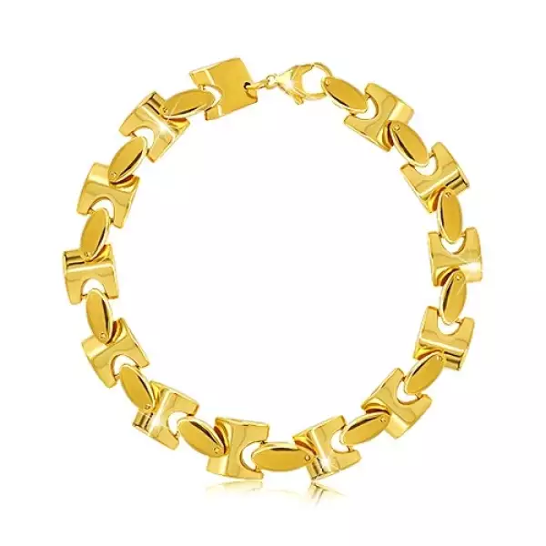 Acél karkötő arany árnyalatban, fényes lánc szögletes szemekből