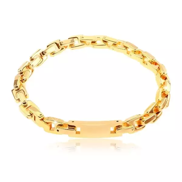 Sebészeti acél karkötő táblával, szögletes szemekből álló lánc, arany szín