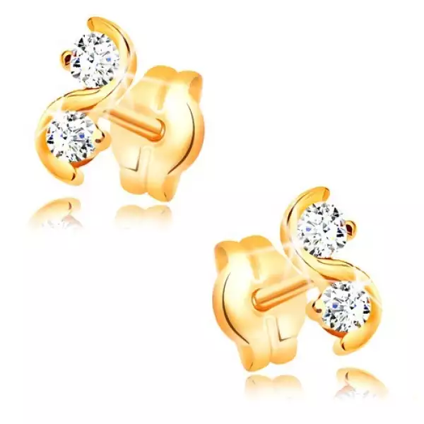 585 arany stekkeres fülbevaló - fényes sima hullám, átlátszó csillogó cirkóniák