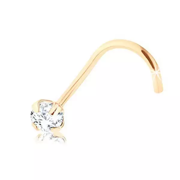 9K sárga arany hajlított orr piercing, átlátszó gyémánt, 2,5 mm