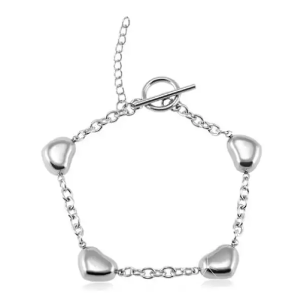 316L ezüst színű acél karkötő, négy fényes domború szív