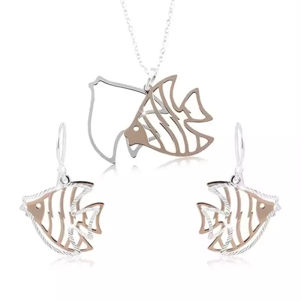 925 ezüst szett, halak kivágással ezüst és réz színben