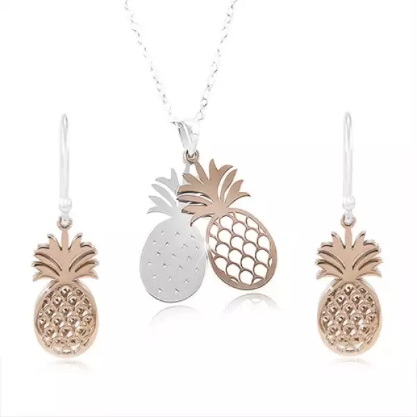 925 ezüst szett, két ananász ezüst és réz színben