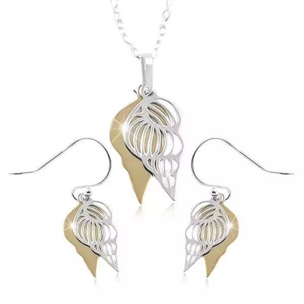 925 ezüst szett, két kagyló ezüst és arany színben