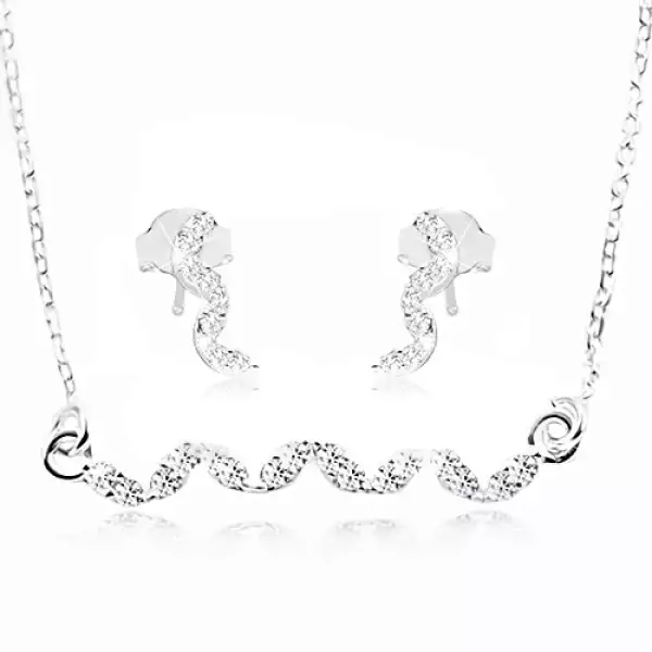 925 ezüst szett, fülbevaló és nyaklánc - hullám átlátszó cirkóniákból