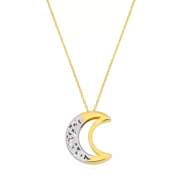 14K arany nyaklánc - két oldalas ornamentumos félhold