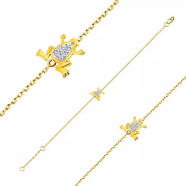 14K arany karkötő - vékony lánc, fehér arany béka cirkóniákkal