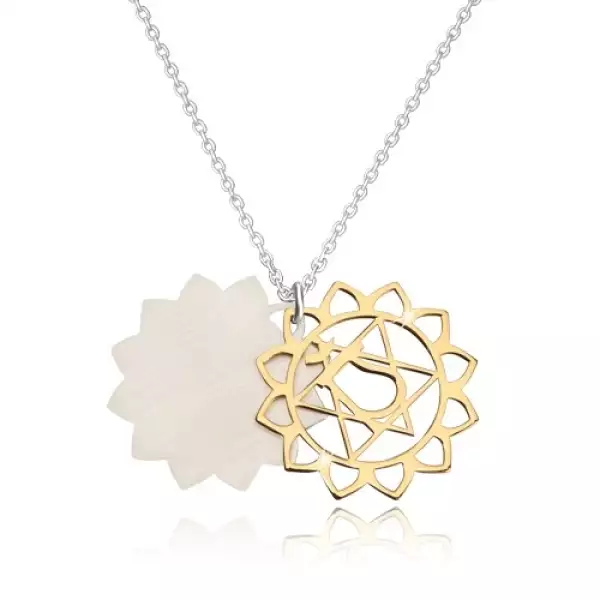 925 ezüst nyaklánc - fényes szív csakra arany színárnyalatban, matt lótuszvirág