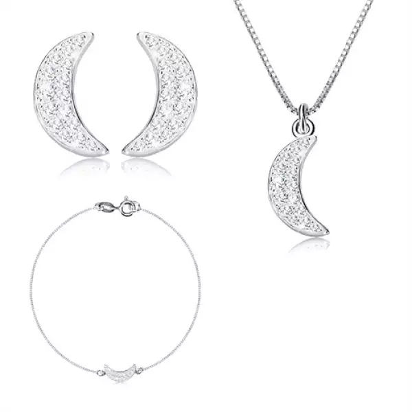Három részes 925 ezüst szett - ragyogó félhold áttetsző cirkóniával