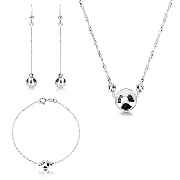 Három részes 925 ezüst szett - gömb és két kisebb gömb, csavart lánc