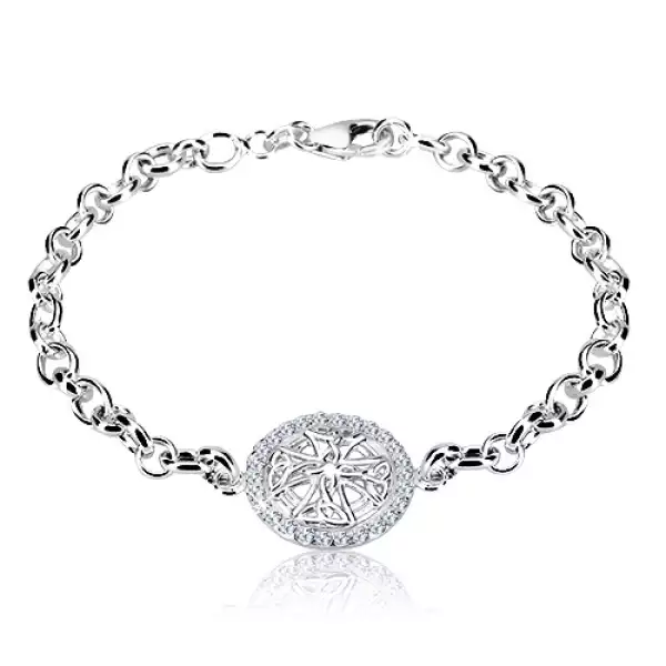 925 ezüst karkötő - metszett kör kelta kereszttel és cirkóniákkal