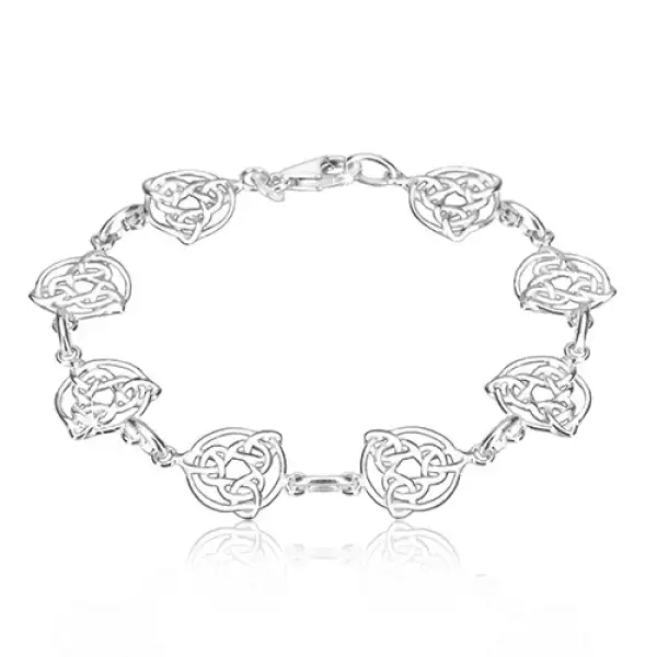 Karkötő 925 ezüstből - háromágú kelta csomók karikában, egyszerű láncszemek