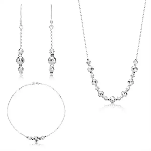 Három részes 925 ezüst szett - gömbök félhold alakú bemetszéssel, fényes nyaklánccal