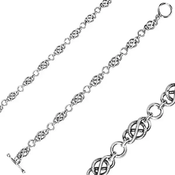 925 ezüst karkötő - tekintélyes lánc, kelta csomó, kerek láncszemek, amerikai kapocs