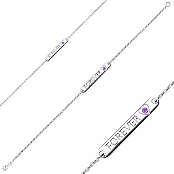 Karkötő 925 ezüstből - hosszúkás tábla FOREVER felirattal, szív cirkóniával