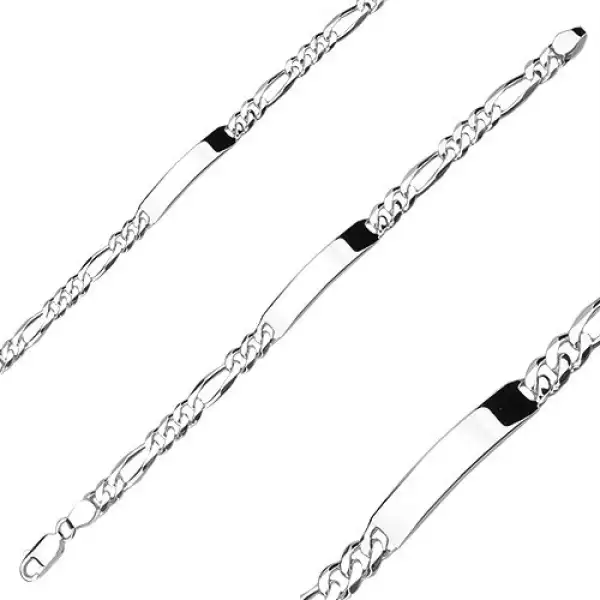 925 ezüst karkötő - sima tábla, lánc Figaro motívummal