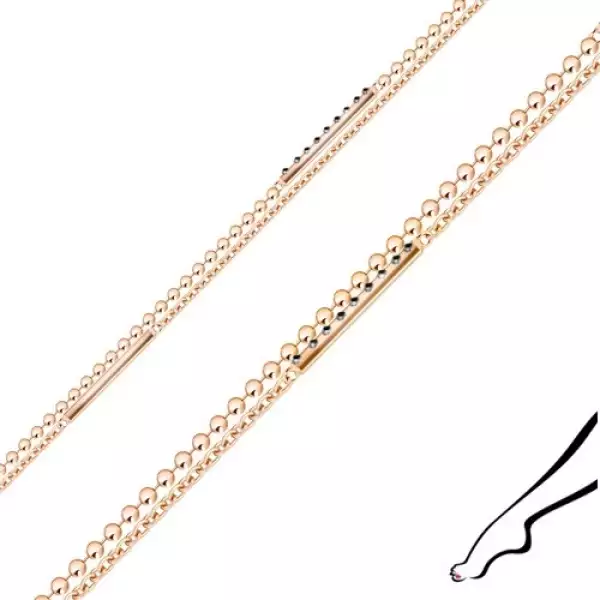 Ezüst bokalánc - dupla lánc, cirkónia, sinek, réz színű