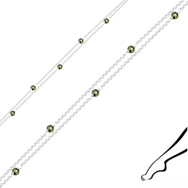 925 ezüst bokalánc - dupla lánc, olivazöld pirit gyöngyök